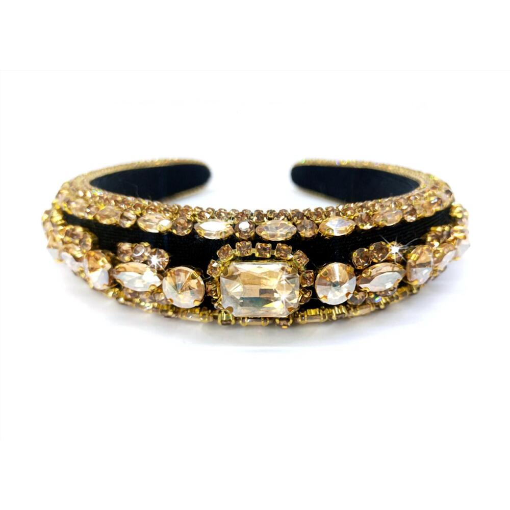 NEW JACQUELINE KENT women's regal velvet headband in black and gold